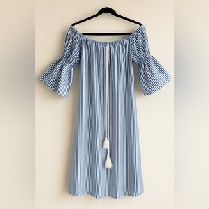 Seersucker off shoulder dress